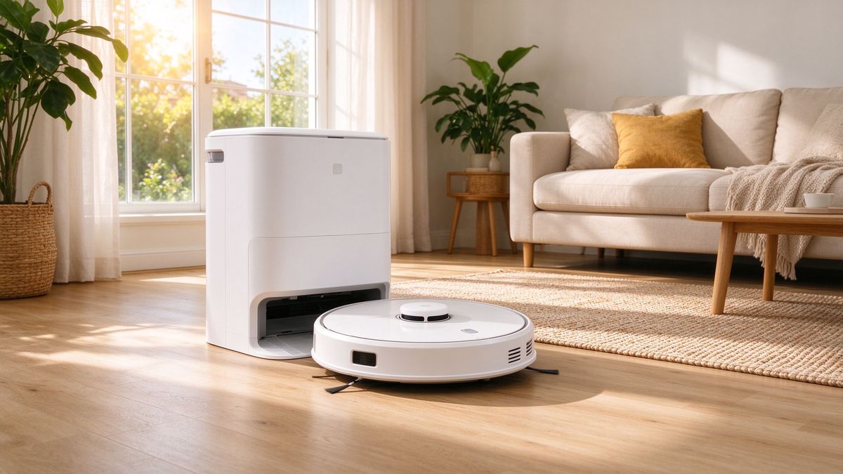Roborock Qrevo Curv in a bright living room