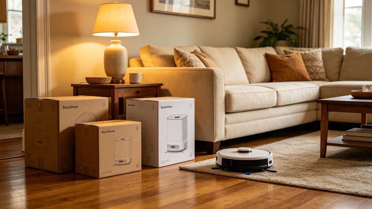 New smart-home boxes in a warm American living room