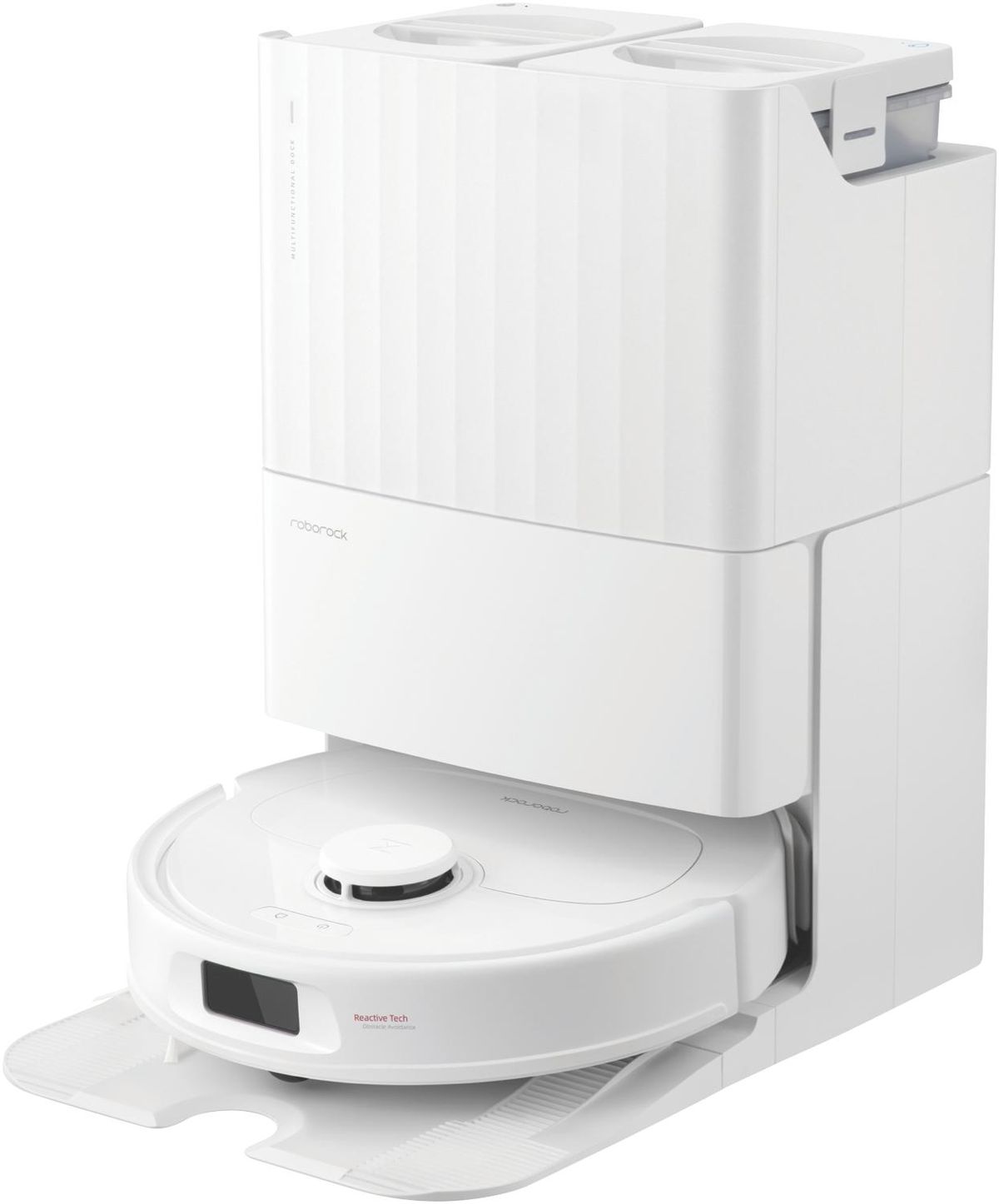 Roborock Qrevo S robot vacuum with its self-emptying dock