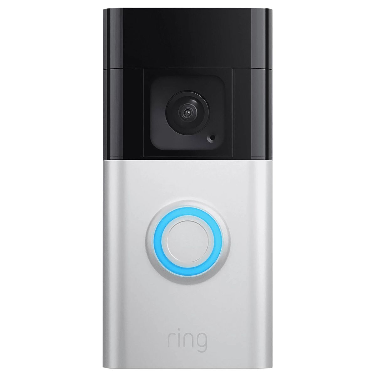 Ring Battery Doorbell Plus in black and silver with blue ring button