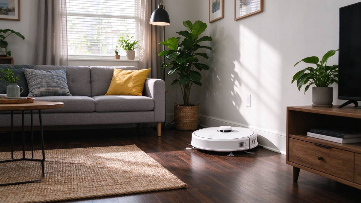 Budget robot vacuum cleaning a compact apartment living room