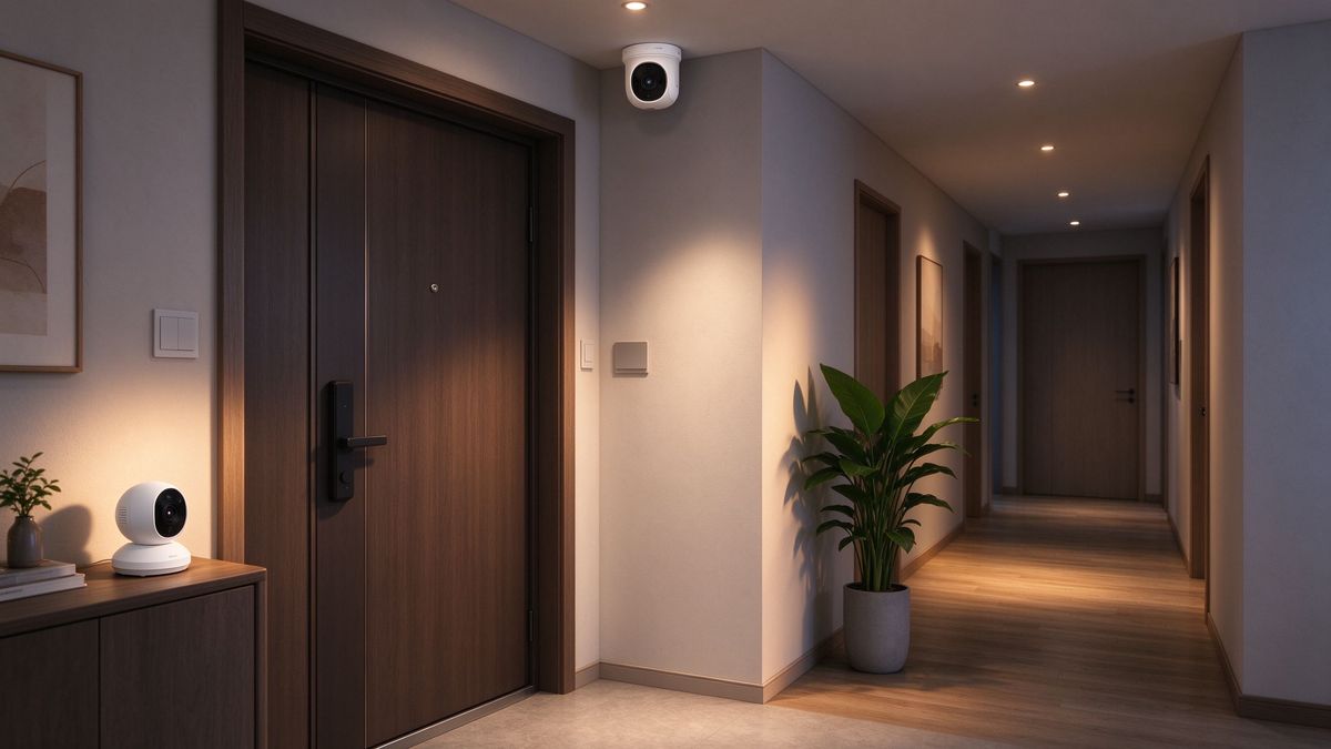 Security cameras in a home entryway and hallway