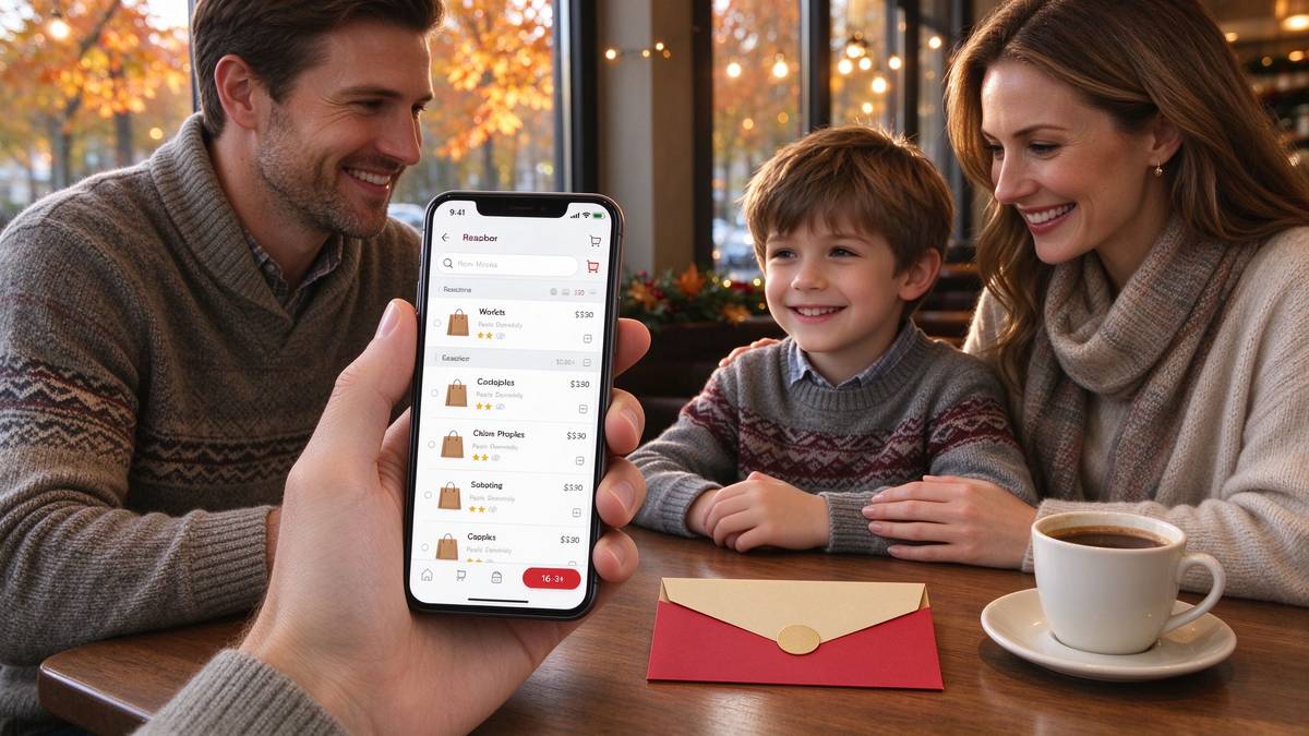 Family checking a shopping cart app before the sale