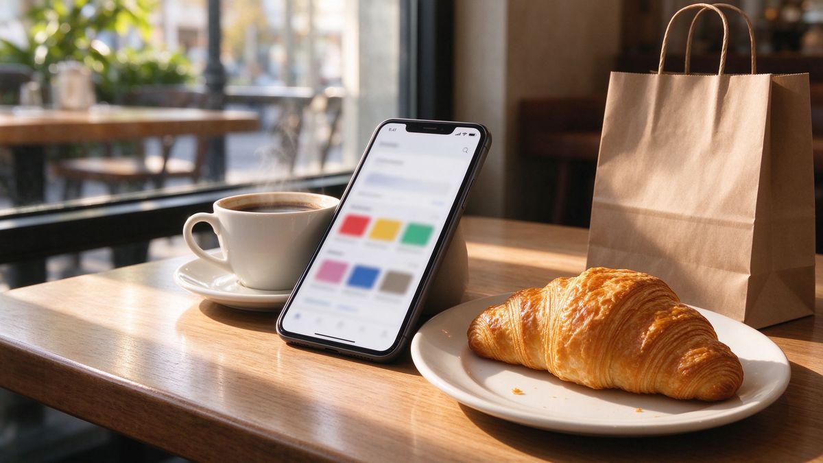 Morning coffee and phone on the first day of the sale