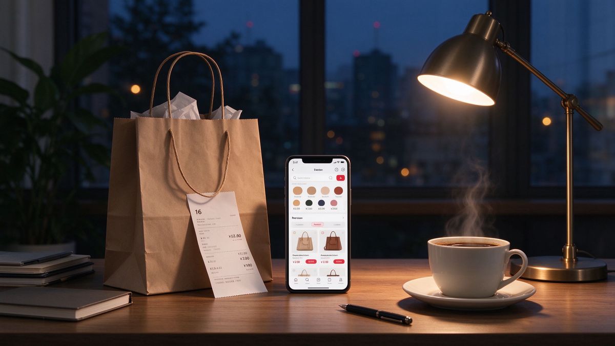 Shopping bags and phone on the final evening of the sale